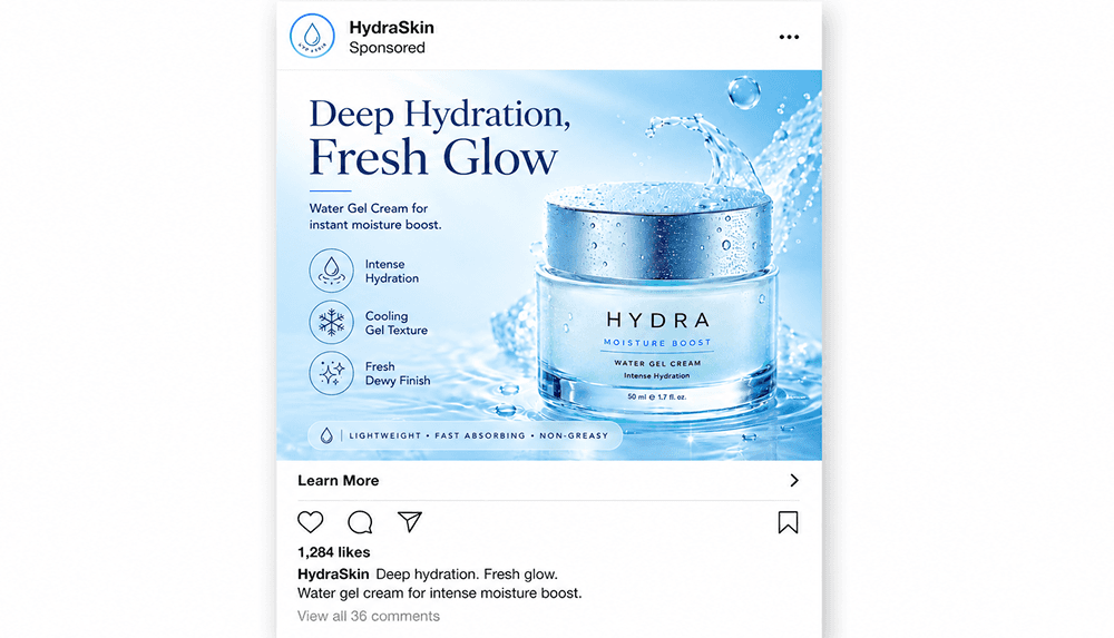 Hydration skincare social ad creative